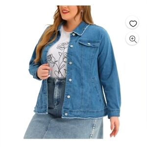 Agnes Orinda Women's Plus Size Button Down Chest Pocket Short Denim Jacket Denim